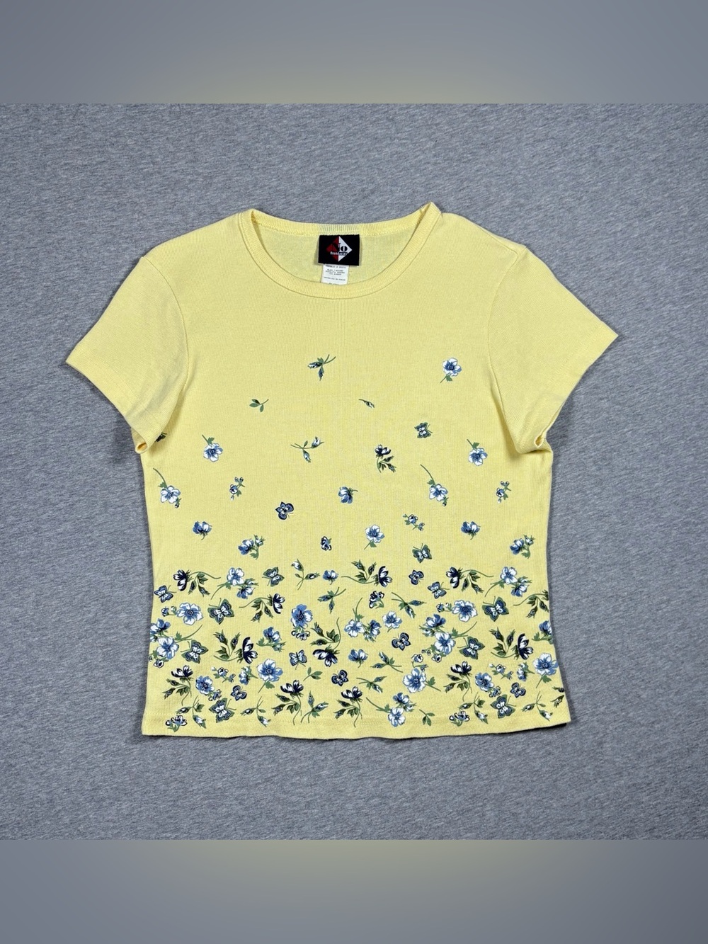 Vintage No Boundaries Baby Tee Shirt Women’s S/M Yellow Floral Butterfly 90s